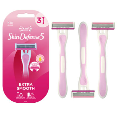 Wilkinson Sword women's Skin Defense 5 blade disposable razors pack of 3 (British brand)