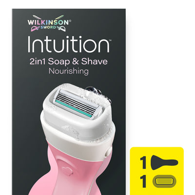 ASDA Wilkinson Sword Intuition 2in1 Soap & Shave Nourishing Women's Razor with Blade Refill- Buy online at McGrocer