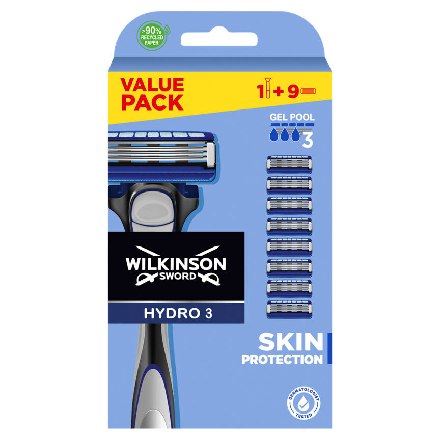 Wilkinson Sword Hydro 3 Men's Razor with x 9 Blade Refills GOODS ASDA   