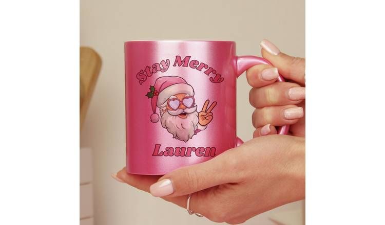 Personalised Message Stay Merry Santa Mug - Pink GOODS Argos