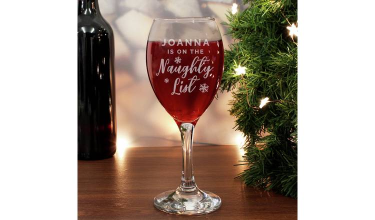 Personalised Message Naughty List Wine Glass