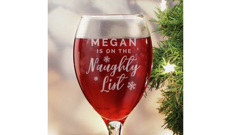 Personalised Message Naughty List Wine Glass