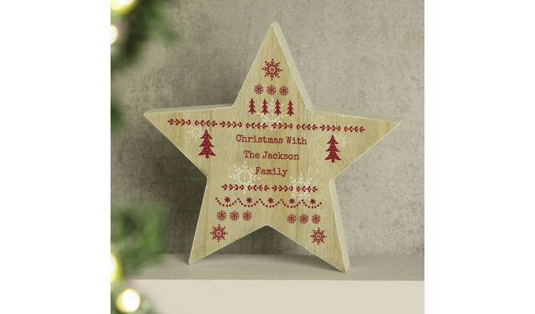 Personalised Message Wooden Star Fairisle Christmas Ornament