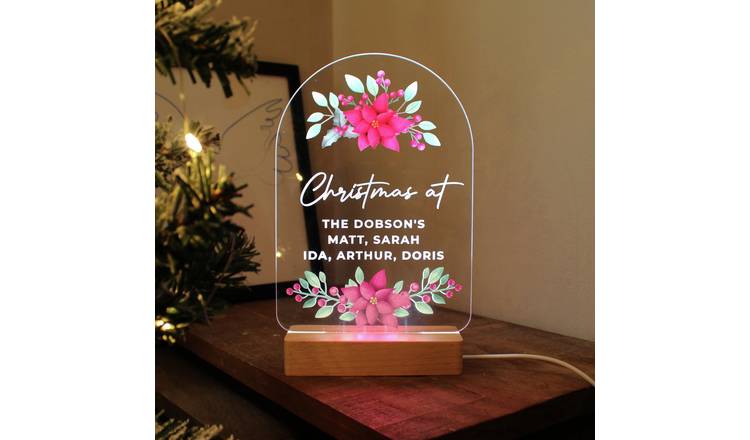 Personalised Message Poinsettia LED Christmas Ornament