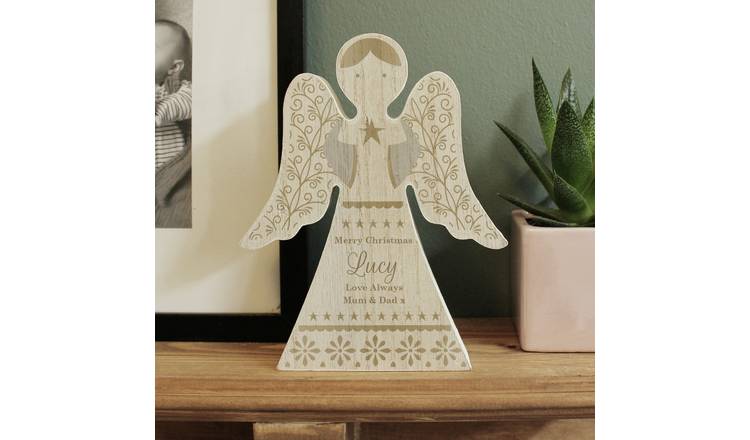 Personalised Message Wooden Angel Christmas Ornament