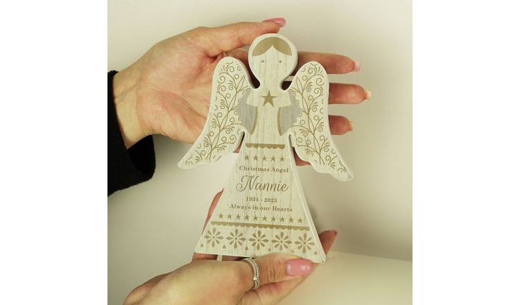 Personalised Message Wooden Angel Christmas Ornament