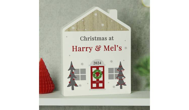 Personalised Message Wooden House Christmas Ornament