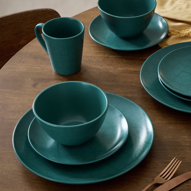 Argos Home Geo 16 piece dinner set in teal, UK version