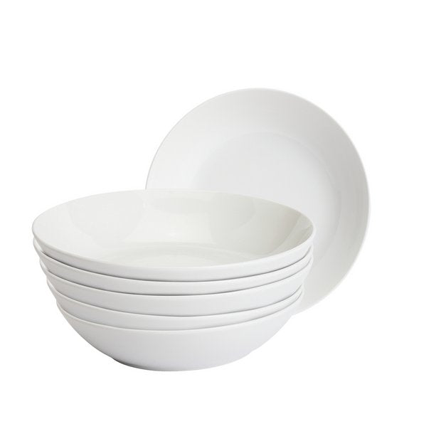 Home Essentials white porcelain pasta bowls set of 6, UK version