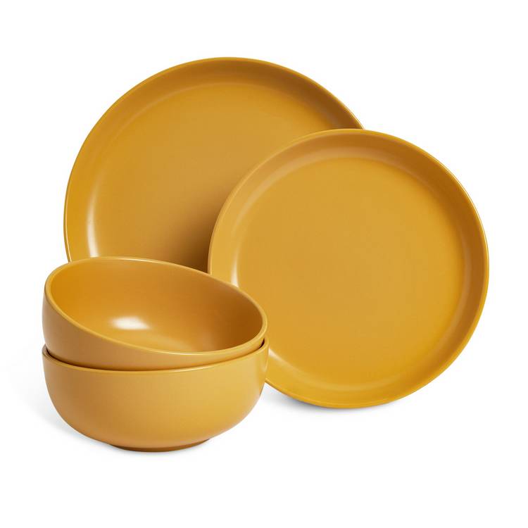 Habitat dinner set matte glaze mustard 12 piece, UK version