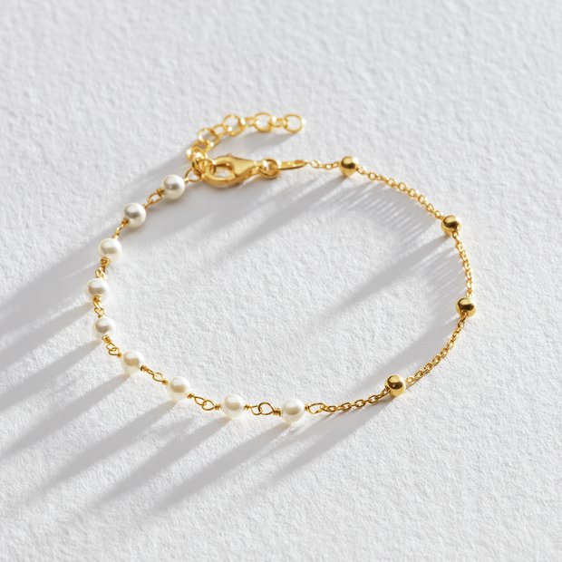 Revere 9ct gold plated silver synthetic pearls bracelet 20cm (British brand)