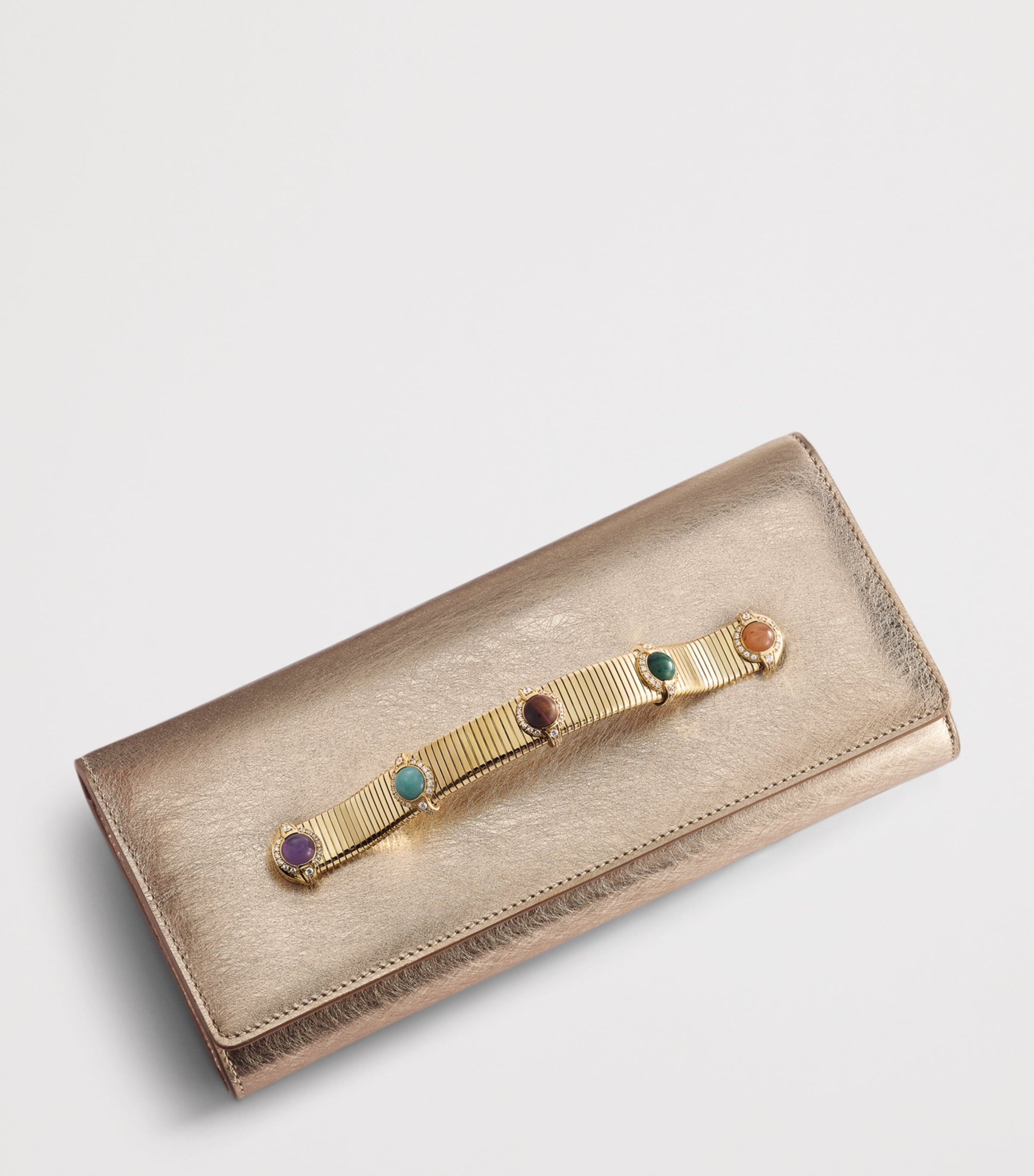 Bvlgari metallic leather evening clutch with cabochon gems - British product