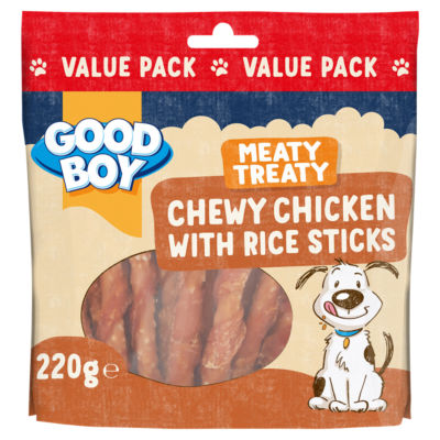 ASDA Good Boy Meaty Treats Chewy Chicken with Rice Sticks 220g- Buy online at McGrocer
