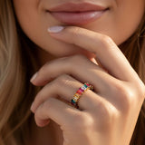 MUCHV rainbow emerald cut cubic zirconia ring - British product