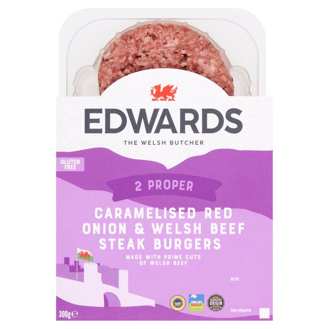 Edwards  2 Caramelised Onion & Welsh Beef Steak Burgers   300g