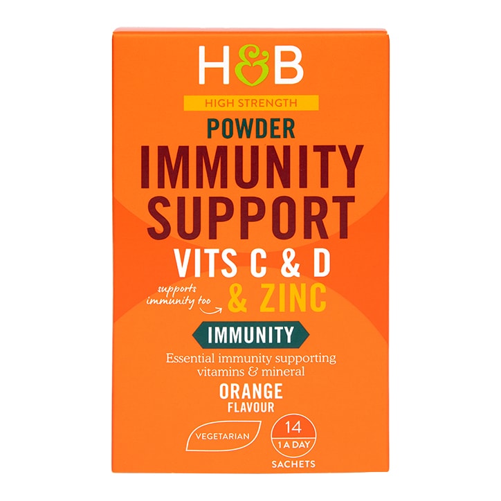 Holland & Barrett High Strength Immunity Support Powder Vits C & D & Zinc 14 Sachets