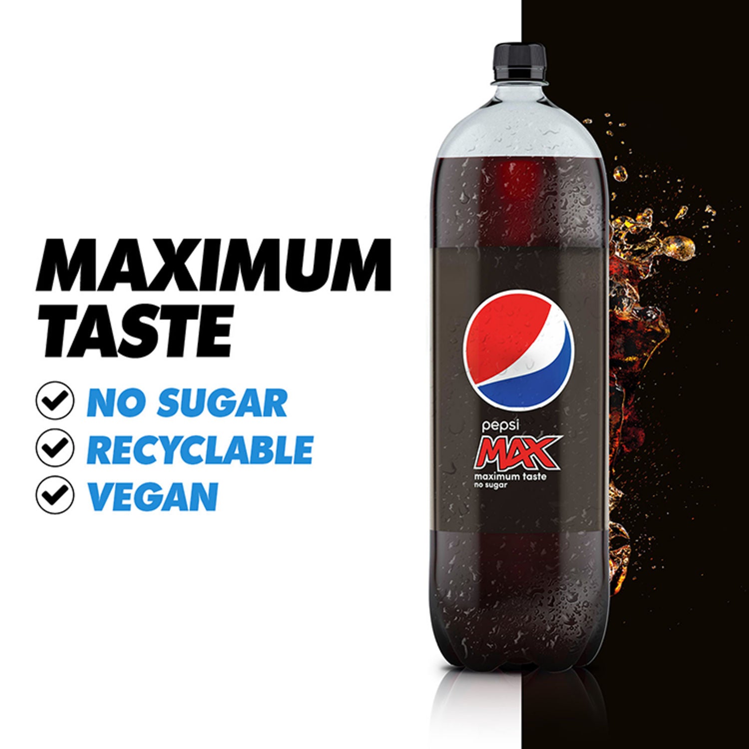 Pepsi Max No Sugar Cola 2L Bottle, imported from the UK
