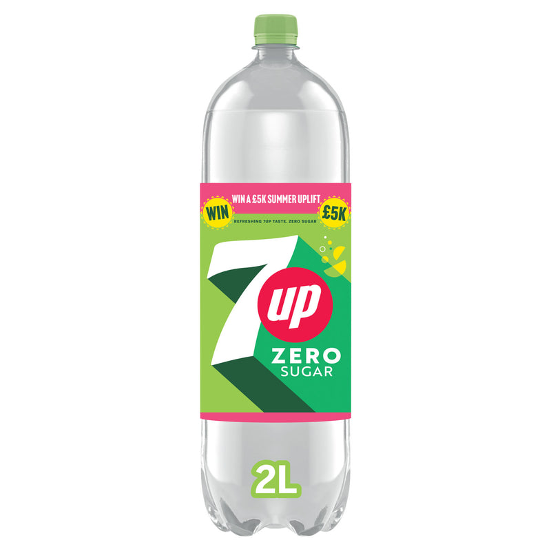 7UP Zero Sugar lemon lime soft drink 2 litre bottle, UK version
