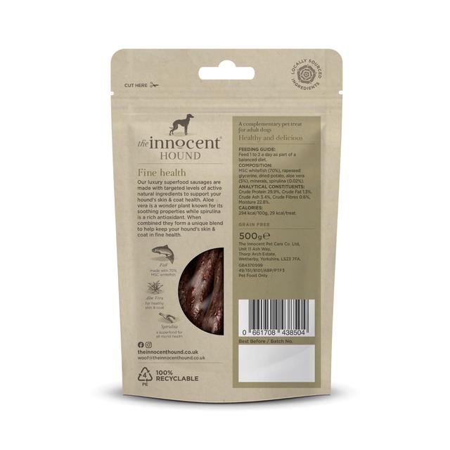 The Innocent Hound Dog Treats Skin and Coat Support Superfood Sausages   500g GOODS M&S   