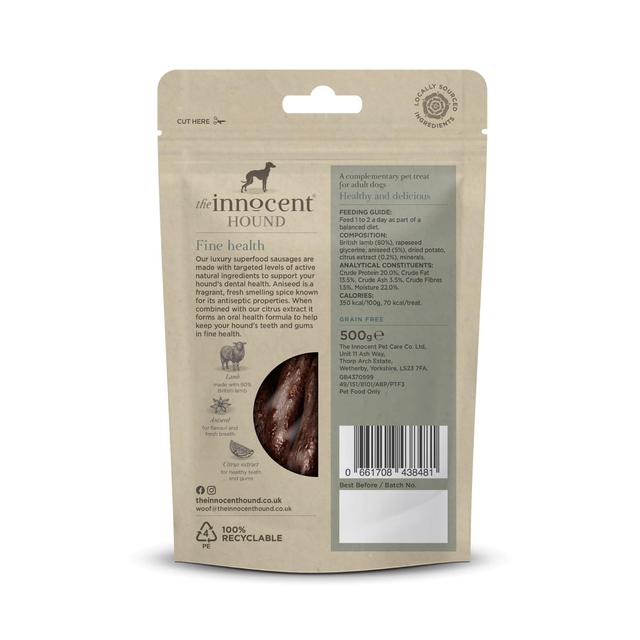 The Innocent Hound Dog Treats Dental Support Superfood Sausages   500g GOODS M&S   