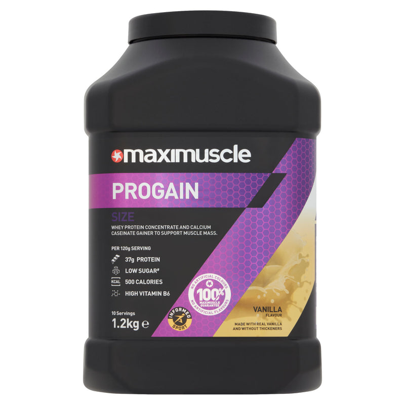 Maximuscle Size Progain vanilla weight gainer - British product