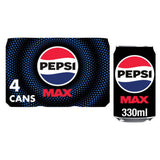 Pepsi Max no sugar cola 4x330ml cans, UK version