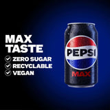 Pepsi Max no sugar cola 4x330ml cans, UK version