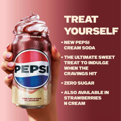 Pepsi Zero Sugar Cream Soda cans 8x330ml (British brand)