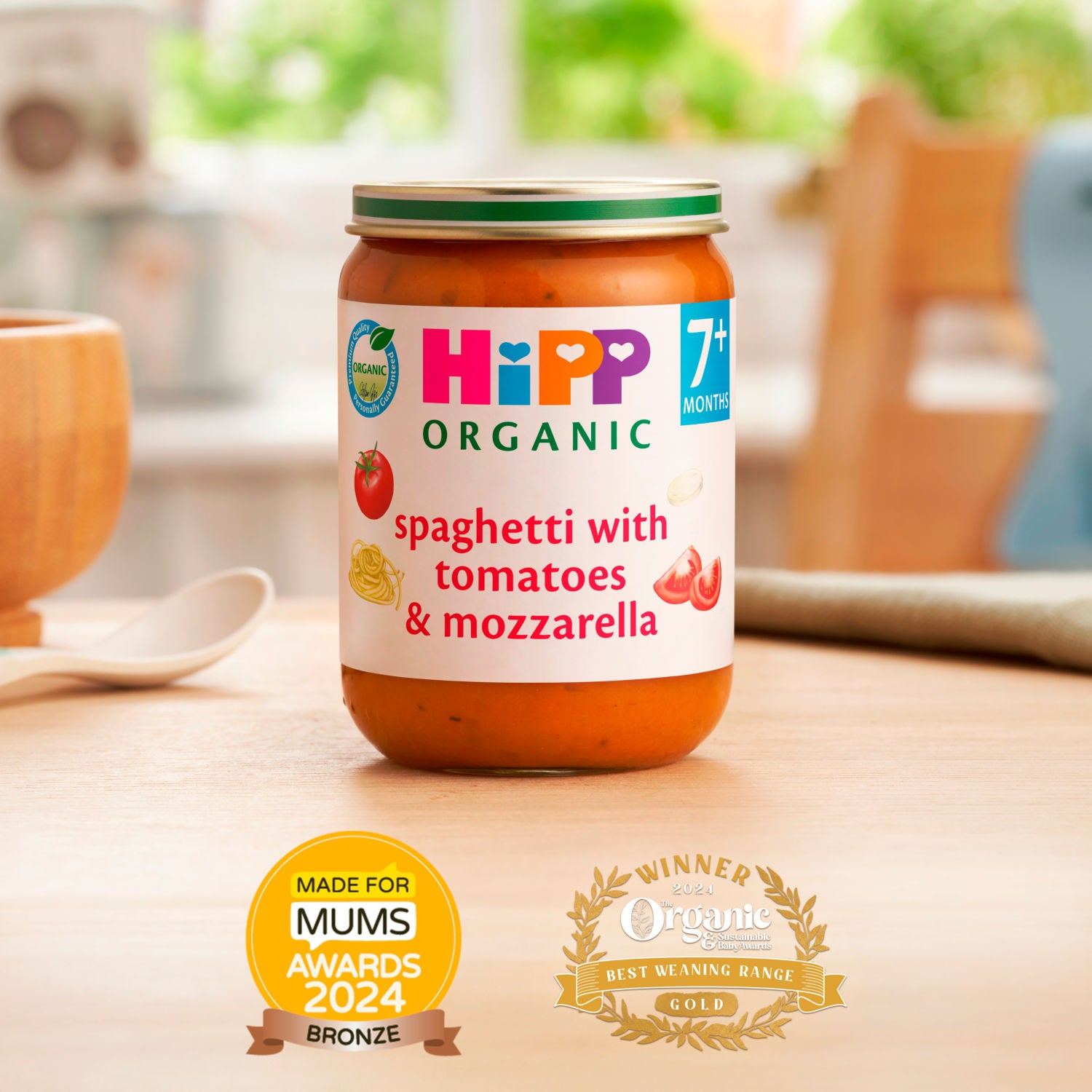 HiPP organic spaghetti baby food jar with tomatoes mozzarella 190g, UK version