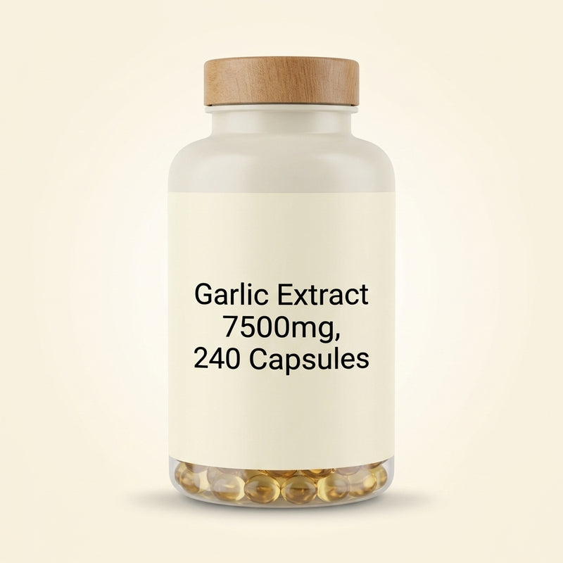 Holland & Barrett garlic supplement 7500mg 240 capsules, imported from the UK