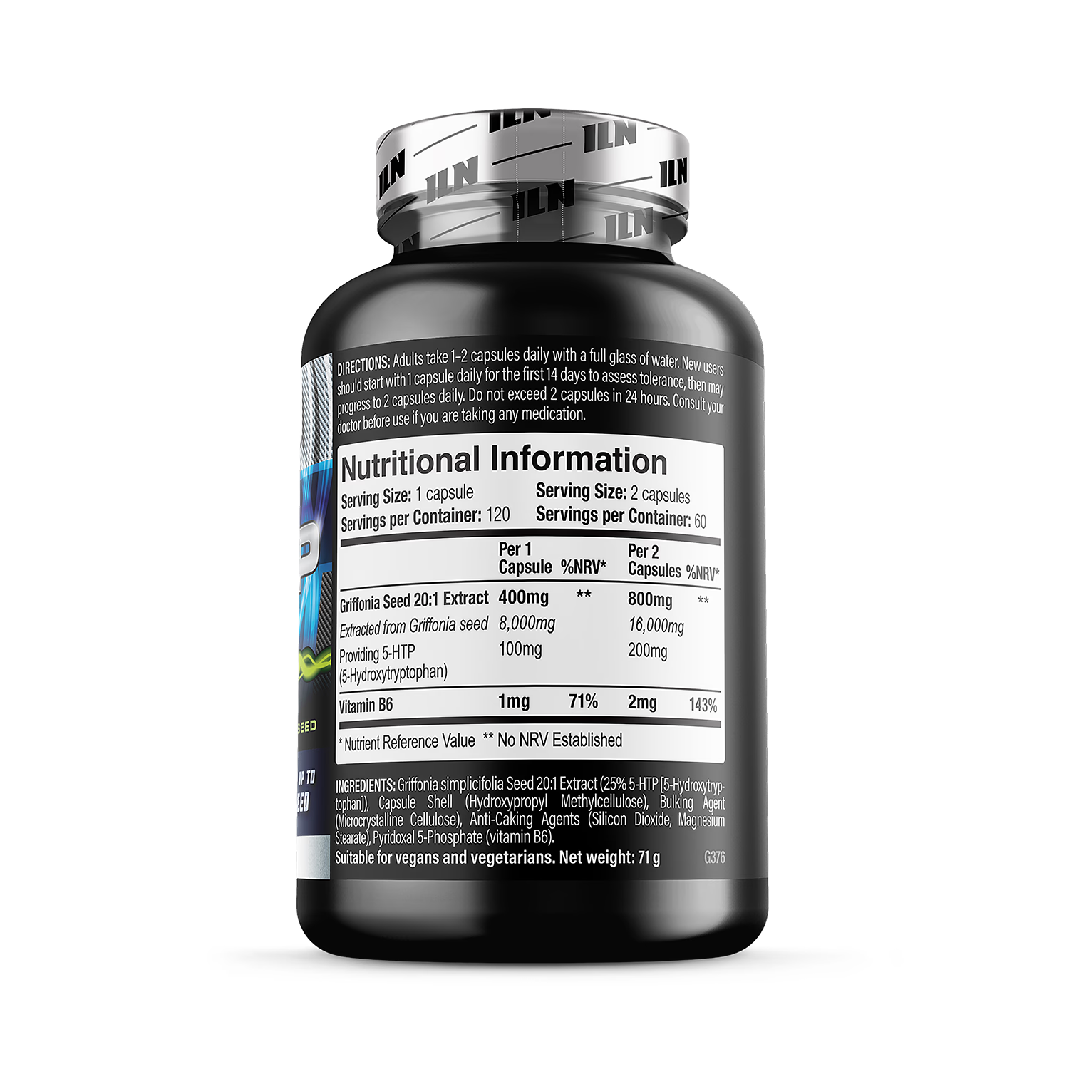 5HTP Capsules high strength 200mg 120 vegan capsules (British brand)