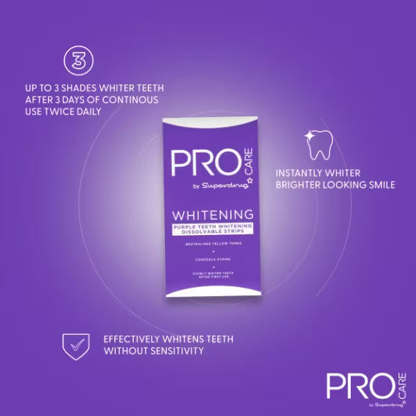 ProCare purple whitening strips x12, imported from the UK