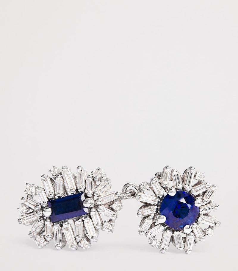 Suzanne Kalan drop earrings white gold diamond blue sapphire, imported from the UK
