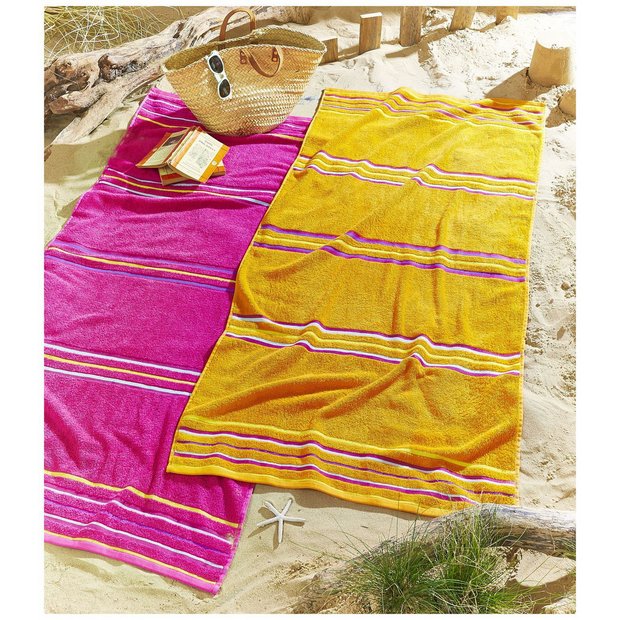 Catherine Lansfield beach towel 2 pack pink yellow (British brand)