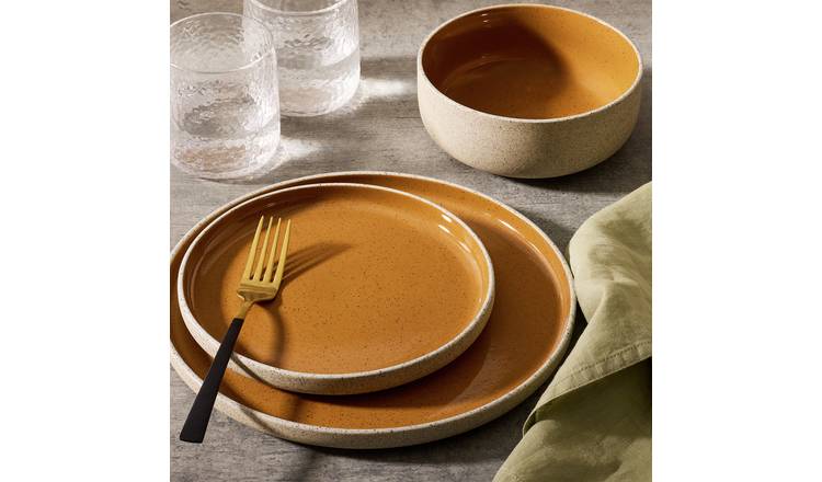 Habitat stoneware dinner set with caramel glaze and raw edge - British product