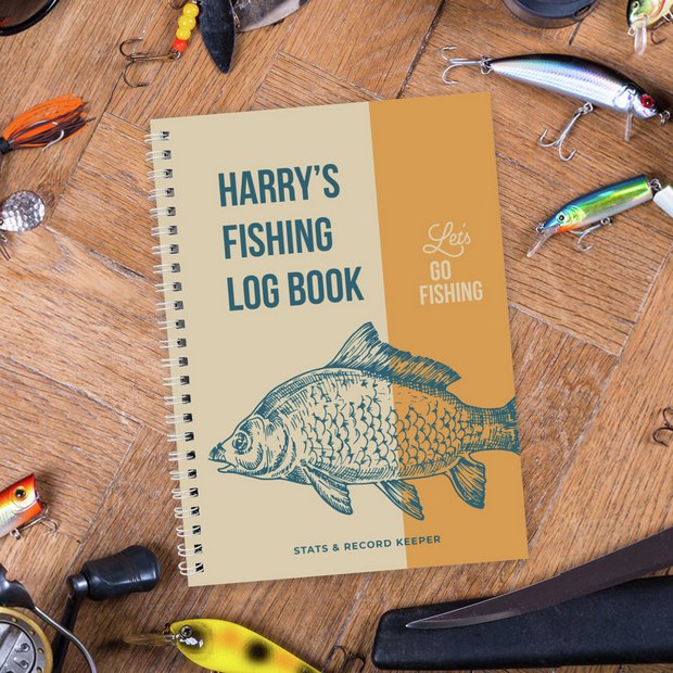 Personalised A5 fishing log book with custom name, imported from the UK