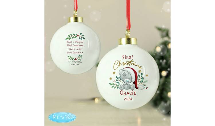 Personalised Message Tiny Tatty Teddy First Christmas Bauble GOODS Argos