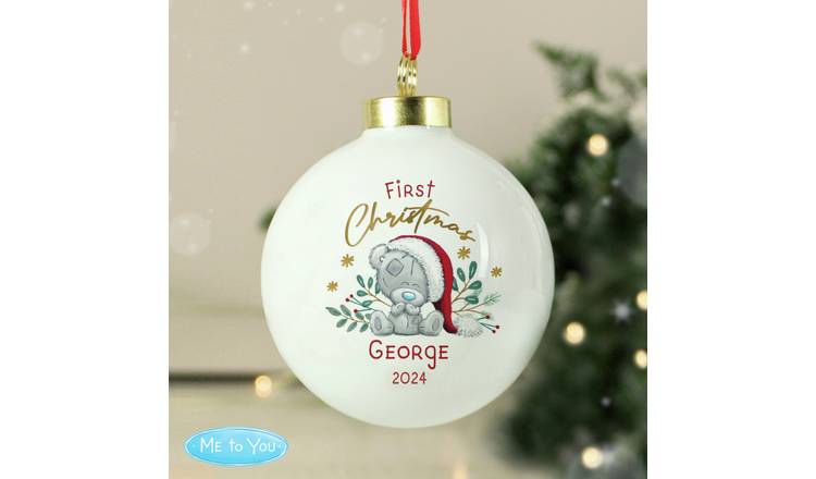 Personalised Message Tiny Tatty Teddy First Christmas Bauble GOODS Argos