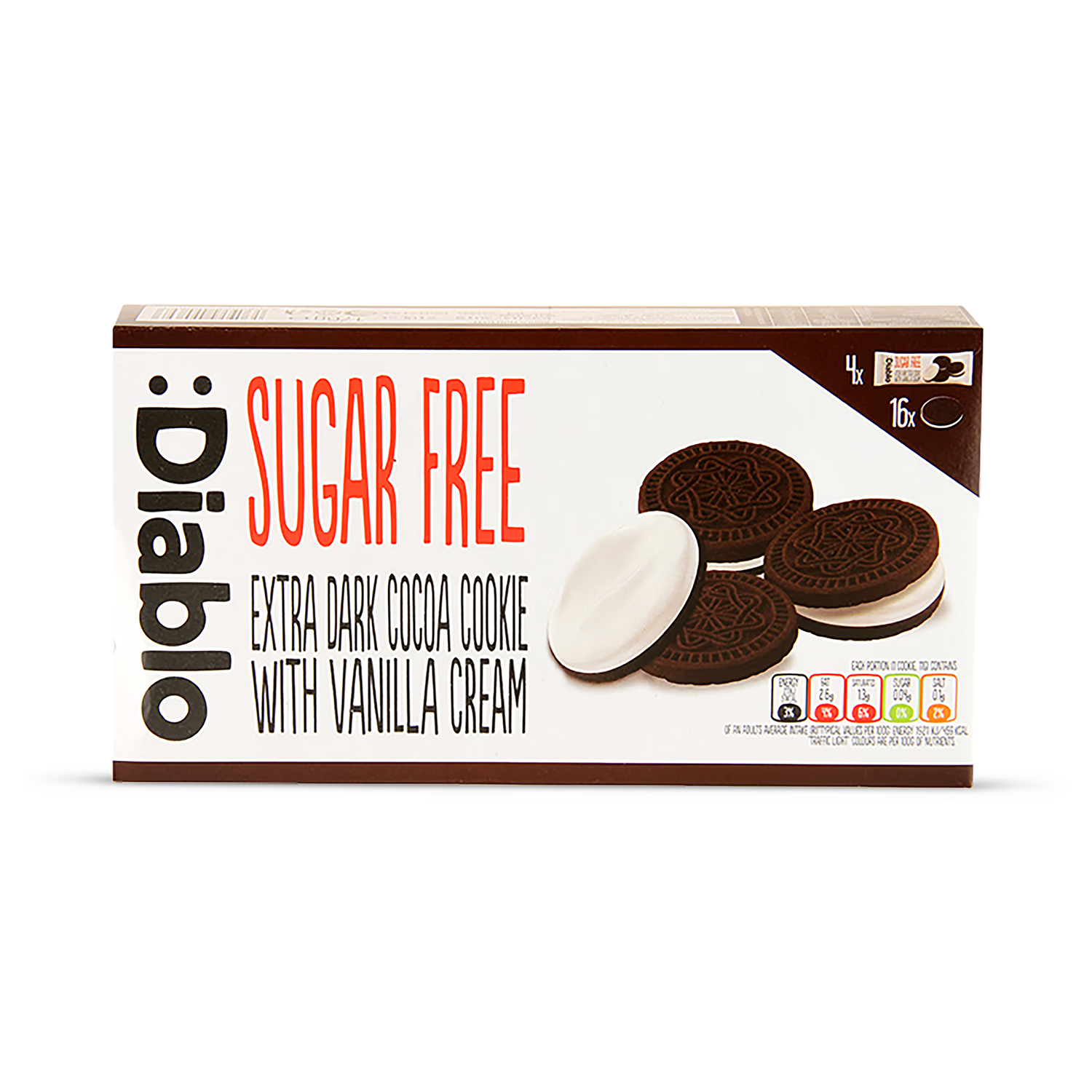 Diablo sugar free dark cocoa cookie sandwich 176g - British product