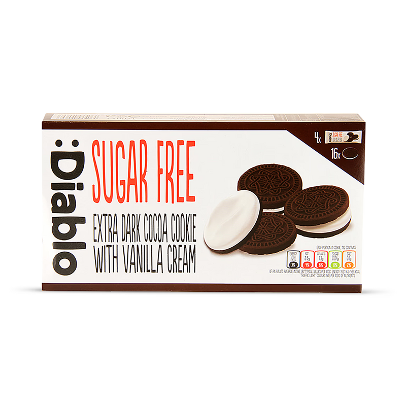 Diablo sugar free dark cocoa cookie sandwich 176g - British product