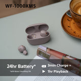 Sony WF1000XM5 true wireless earbuds in pink, imported from the UK