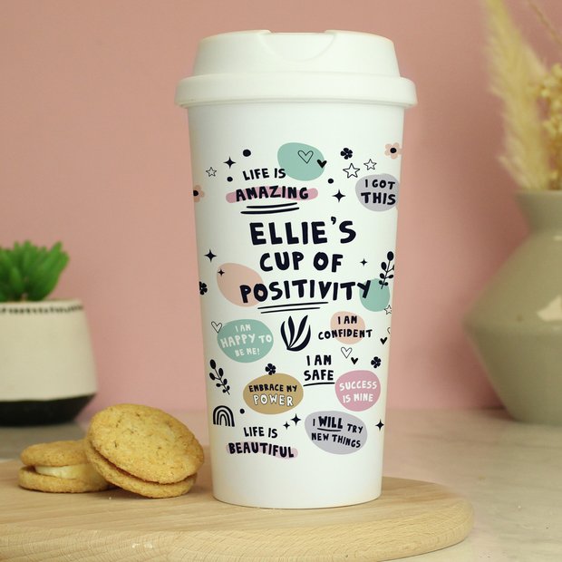 Personalised message affirmations travel mug 380ml, UK version