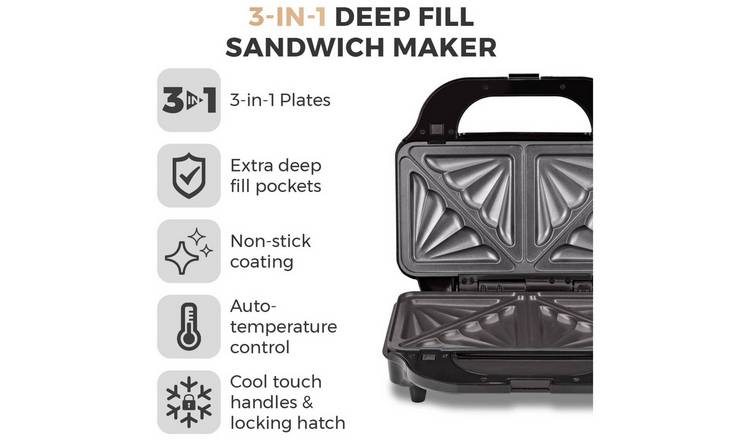 Tower T27032RG 3-in-1 sandwich toaster rose gold - British product