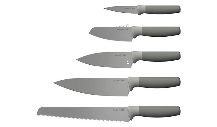 BergHOFF Leo 6 piece knife block set grey, imported from the UK