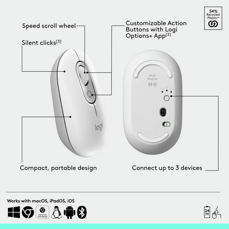 Logitech POP wireless mouse off white - British product