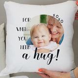 Personalised photo cushion with need a hug message 38cm, UK version