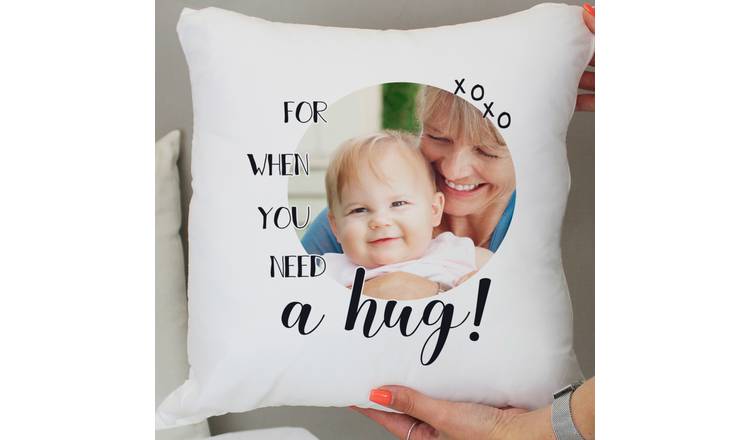 Personalised photo cushion with need a hug message 38cm, UK version
