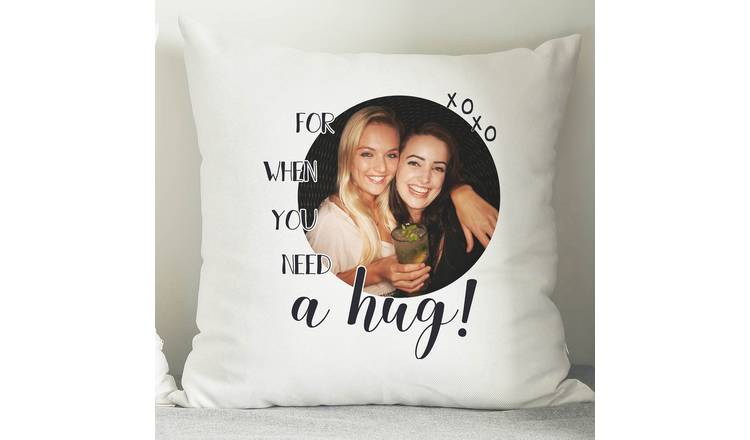 Personalised photo cushion with need a hug message 38cm, UK version