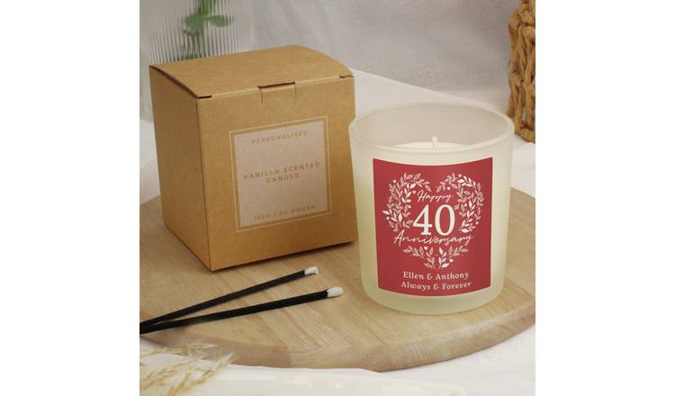 Personalised 40th anniversary vanilla candle UK version