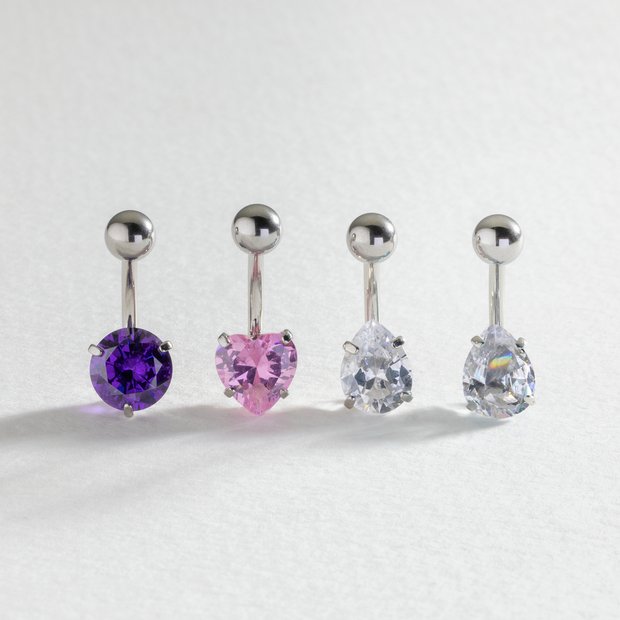 Revere belly bar set cubic zirconia set of 4, UK version